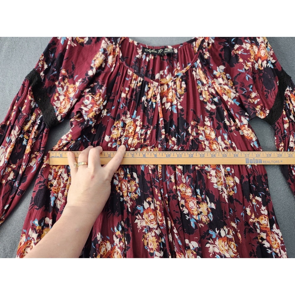 Lola P. Dress Womens Sz M Rayon Flowy Sleeves Boho Bohemian Peasant Cottage NWOT - Picture 7 of 11